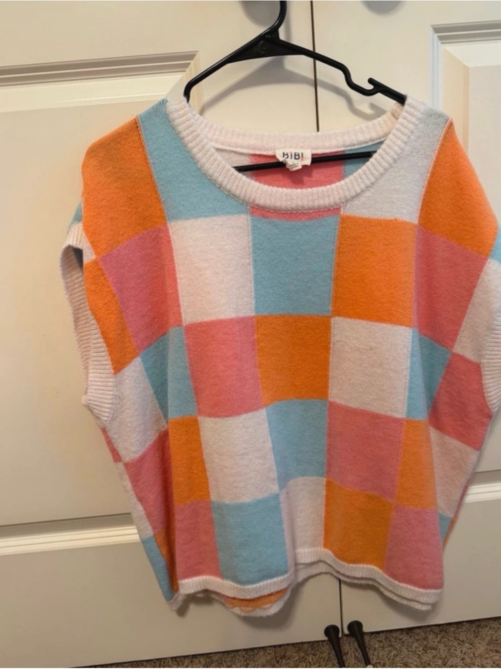 BiBi Pastel Colorblock Knit Vest in Pink, Light Blue, Orange, White
